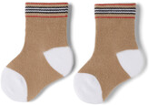 Thumbnail for your product : Burberry Baby Two-Pack Beige & White Icon Stripe Socks