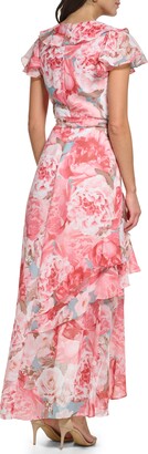 Eliza J Floral Ruffle High/Low Chiffon Dress