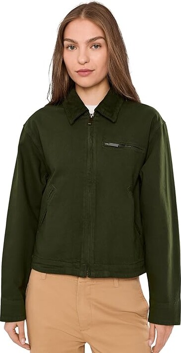 KUT from the Kloth Hudson-Zip Front Jacket Women's Coat Dark Olive : XL Cotton/Spandex