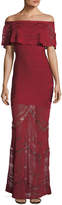 Herve Leger Off-the-Shoulder Bandage Evening Gown with Lace Insets