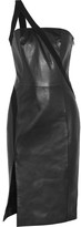 Thumbnail for your product : Thierry Mugler One-shoulder Crepe-trimmed Leather Dress - Black