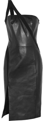 Thierry Mugler One-shoulder Crepe-trimmed Leather Dress - Black