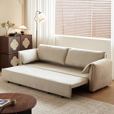 Hokku Designs Light khaki + Black Chenille + Solid Wood + Carbon Steel Standard Sofa bed