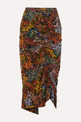 Preen by Thornton Bregazzi Aaliyah Ruched Floral-print Stretch-crepe Midi Skirt - Brown