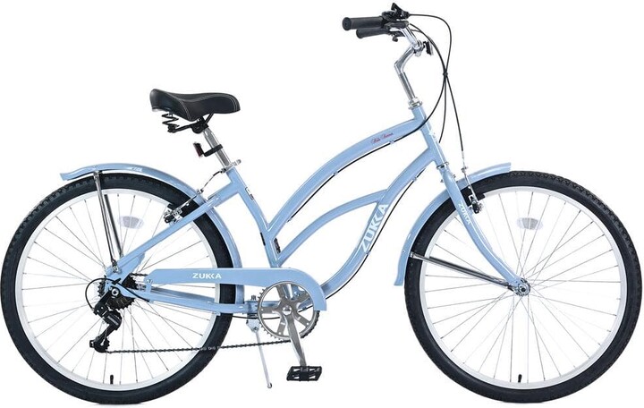 Zeus & Ruta 26 in. 7-Speed Light Blue Women and Men Beach Cruiser Bike