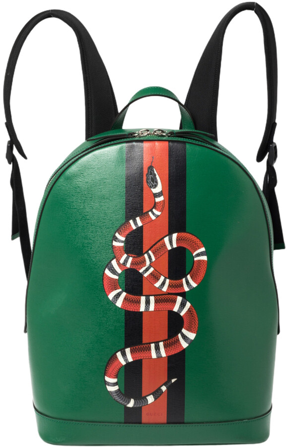 Green Snake Print Leather Backpack - ShopStyle Bags