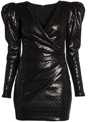 Versace Sequin Wrap Front Puff-Sleeve Mini Dress