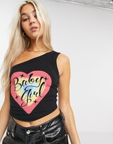 Thumbnail for your product : Jaded London one shoulder crop top with retro baby girl graphic