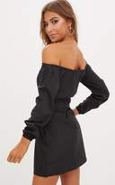 Thumbnail for your product : PrettyLittleThing Blue Pinstripe Bardot Tie Waist Shift Dress