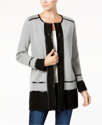 Charter Club Faux-Leather Trim Cardigan, Created for Macy's
