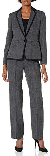 Le Suit Womens Plus Size Pinstripe 2 Button Notch Lapel Pant Suit with Cami