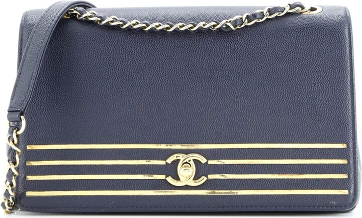 Chanel Pre Owned Captain Gold Flap Bag Embroidered Caviar Medium crossbody bag