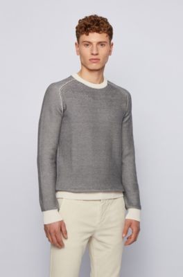 Boss Two-tone crew-neck sweater in cotton-kapok jacquard