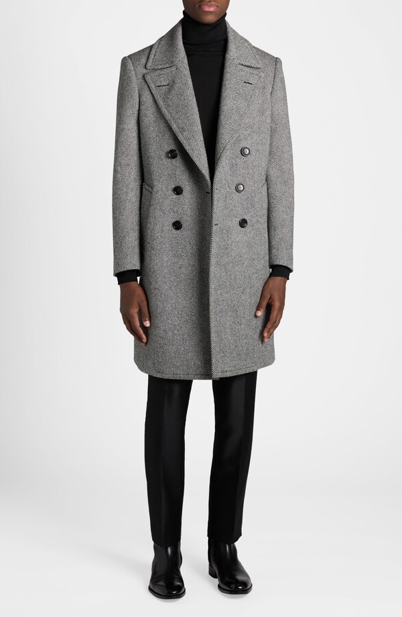 Tom Ford Double Breasted Wool Mouliné Twill Coat
