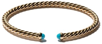 David Yurman 18kt yellow gold Cable Spira turquoise cuff bracelet