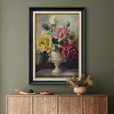 SIGNLEADER Yellow Pink and Red Roses - Picture Frame Painting on Canvas