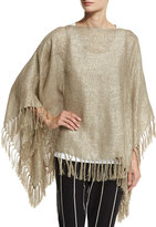 Thumbnail for your product : Brunello Cucinelli Metallic Linen-Blend Fringe Poncho, Olive