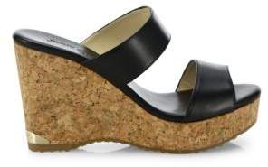 Jimmy Choo Parker Leather & Cork Wedge Sandals
