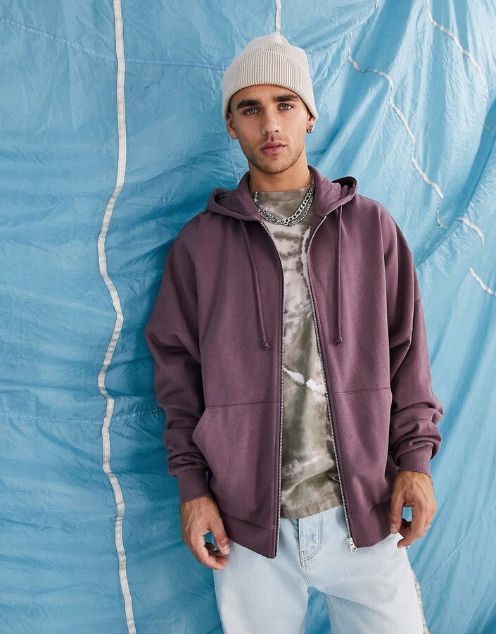 ASOS DESIGN super oversized zip through hoodie in washed purple - ShopStyle
