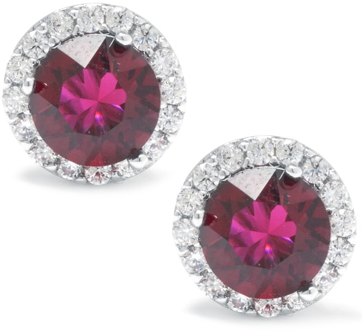 Zhiming S925 Sterling Silver Red Crystal Stud Earrings 
