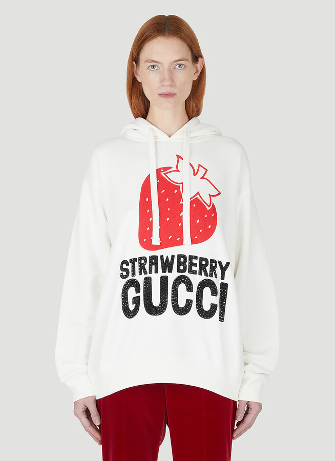 Gucci Strawberry Hooded Sweatshirt - Woman Sweatshirts White L - ShopStyle