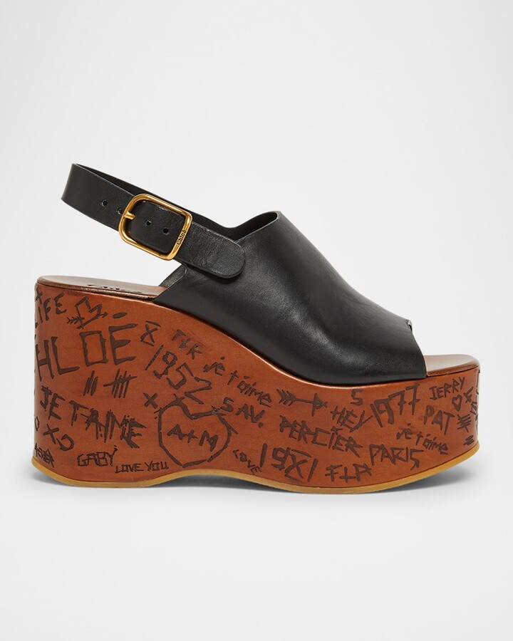 Chloé Maxime Leather Slingback Platform Sandals