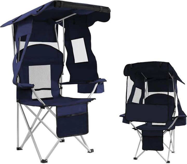 OGETFUUR 20.6 in. D x 20.6 in. W x 51.6 in. H Alloy Steel Beach Chair or Lawn Chair with Adjustable Shade Canopy for Beach, Navy