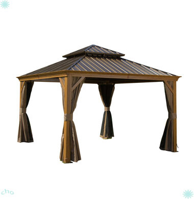 Arlmont & Co. Outdoor Aluminum Frame Canopy With Galvanized Steel Double Roof