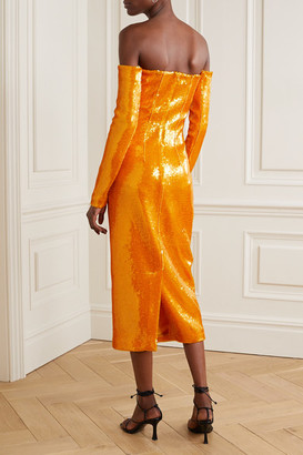 LAPOINTE - Off-the-shoulder Sequined Stretch-knit Midi Dress - Orange