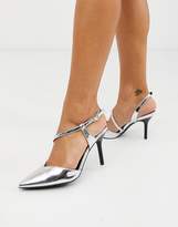Thumbnail for your product : New Look metallic cross strap heeled court shoes in silver