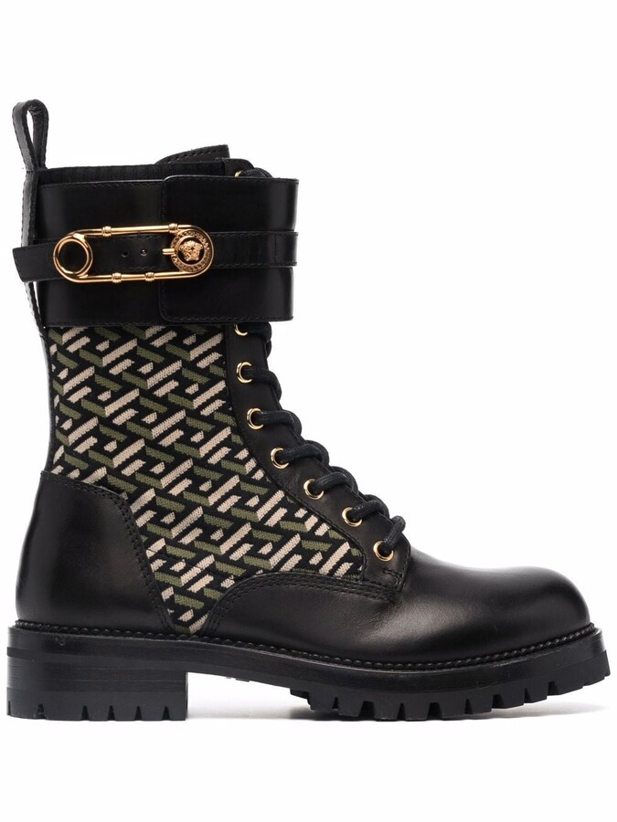 Versace La Greca print combat boots - ShopStyle
