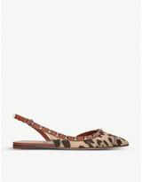 Thumbnail for your product : Valentino Rockstud Dorsay leopard-print leather slingback flats