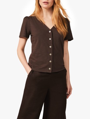 Phase Eight Lorena Button Front Top, Chocolate