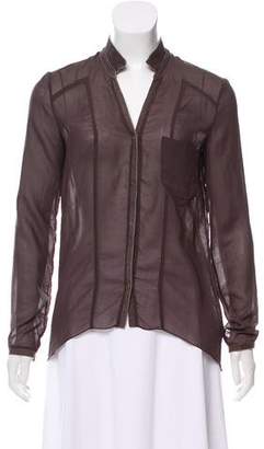 Helmut Lang Leather-Accented Chiffon Top