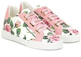 Thumbnail for your product : Dolce & Gabbana Children Portofino floral leather sneakers