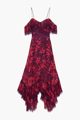 Alice + Olivia Harper Cold-shoulder Lace-trimmed Floral-print Georgette Midi Dress