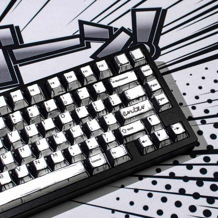 Jaycomia Comic Keycaps Cherry Profile Simple White PBT Dye-Sub 141 Keys/Set For Mechanical Gaming Keyboard MX Switches Hi75 Wooting ISO