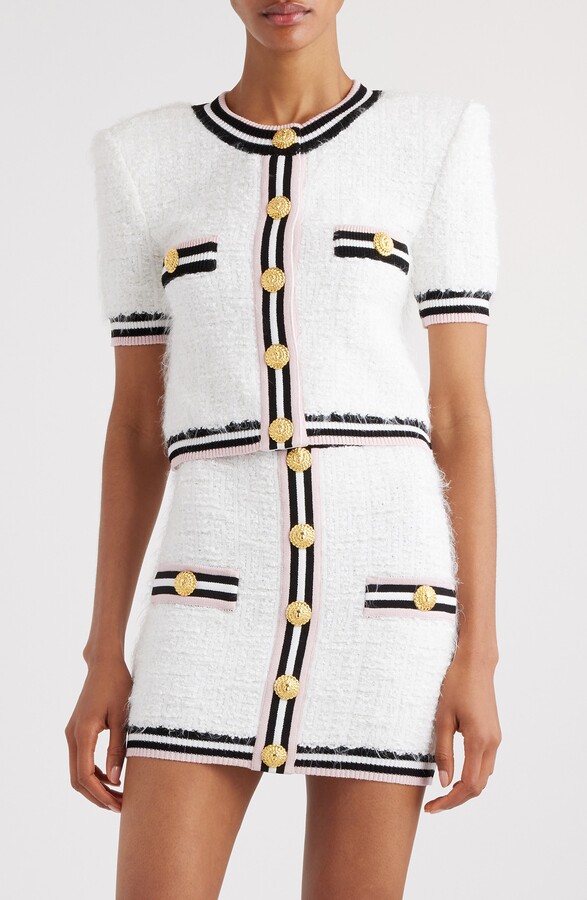 Balmain Monogram Short Sleeve Crop Cardigan