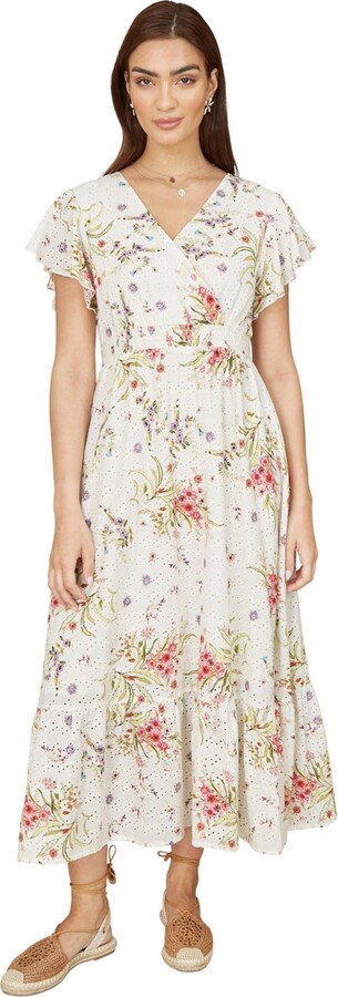 Yumi Women's Floral Broderie Anglaise Wrap Midi Dress