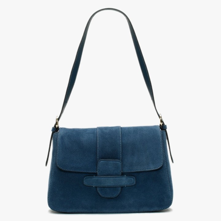 Abro Blue Suede Front Flap Shoulder Bag - ShopStyle