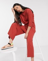 Thumbnail for your product : ASOS DESIGN tie waist casual jumpsuit in terracota jersey slub