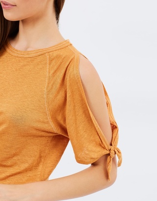 Whistles Tie Cuff Cold Shoulder Linen Tee