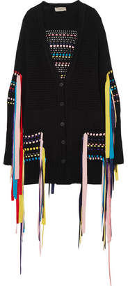 Preen Line Erya Ribbon-embellished Cotton-blend Cardigan - Black