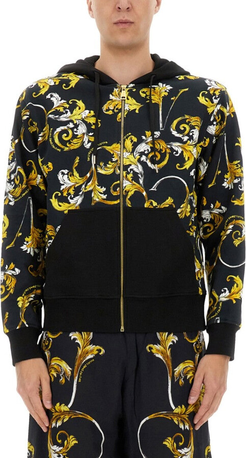 Floral Patterned Hoodie With Contrasting Black Accents