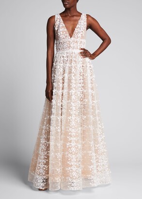 Bronx and Banco Megan V-Neck Lace Gown ...