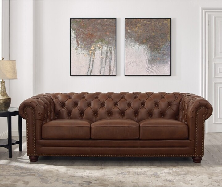 Hydeline USA Hydeline Aliso Top Grain Leather Chesterfield Sofa with ...