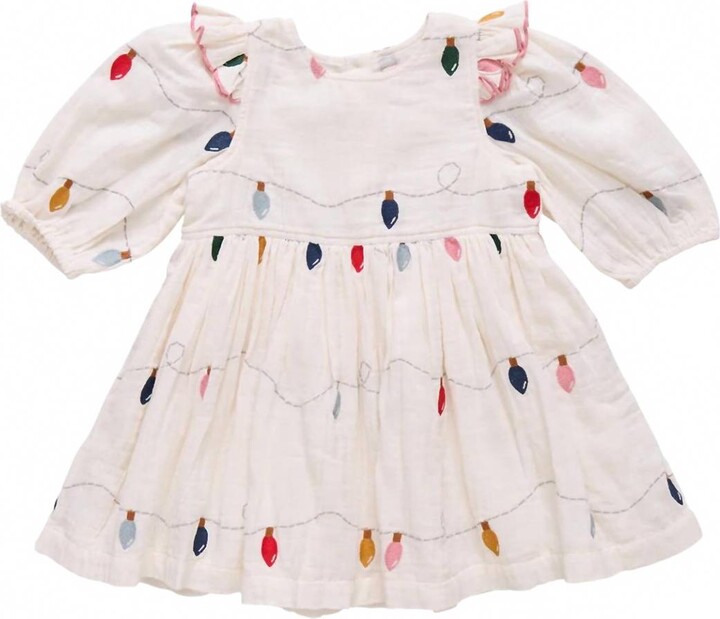 Pink Chicken Girls' Embroidered Brooke Dress In Christmas Lights