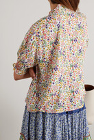 Thumbnail for your product : Loretta Caponi Milvia Ruffled Smocked Floral-print Poplin Blouse - Red