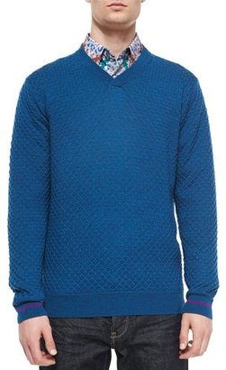 Robert Graham Bagley Textured V-Neck Sweater, Teal