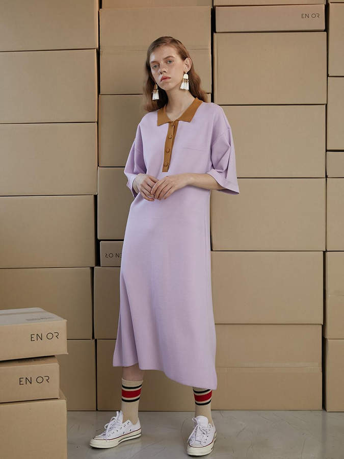 Coloration Knit Long Dress_Violet